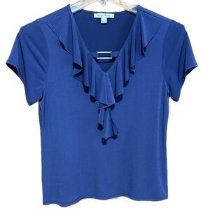 Women’s Studio Works Medium Elegant Blue Ruffle V-Neck Women's Top